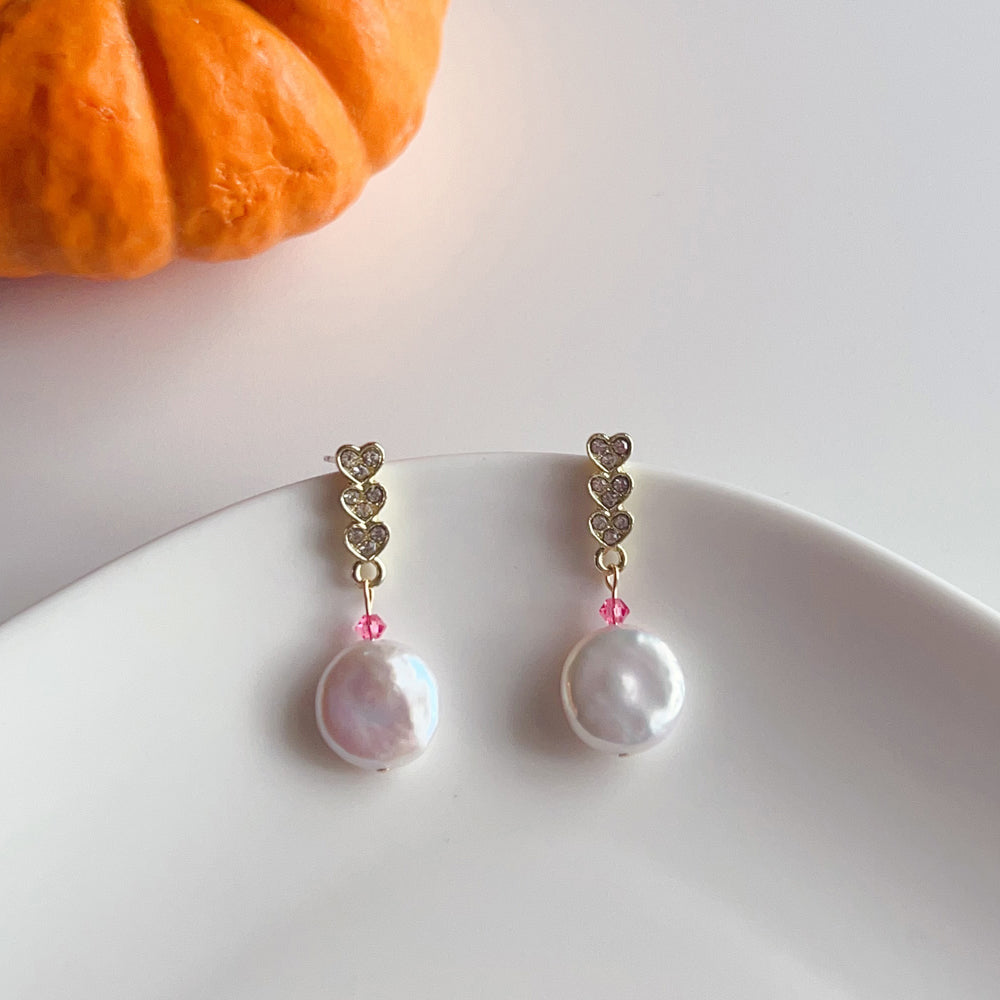 Baroque Pearl Heart Dangle Earrings