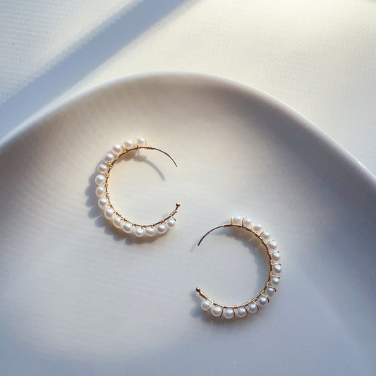 AAA+ Freshwater Pearl Earring 14K Gold Filled Earrings Hoop