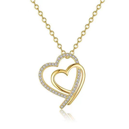 14K Gold Filled Doulbe Heart Pendant Necklace